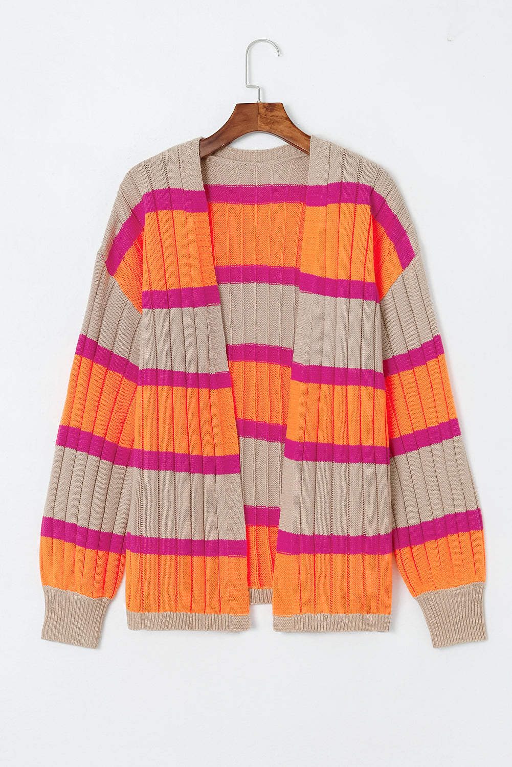 Orange gestreifter colorblock-cardigan mit hängenden schultern