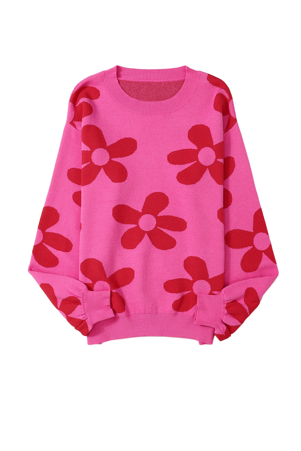 Rose big flower strickpullover mit gerippten abschlüssen
