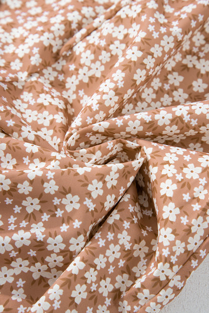 Khaki dünne träger gesmoktes oberteil weites bein floral jumpsuit