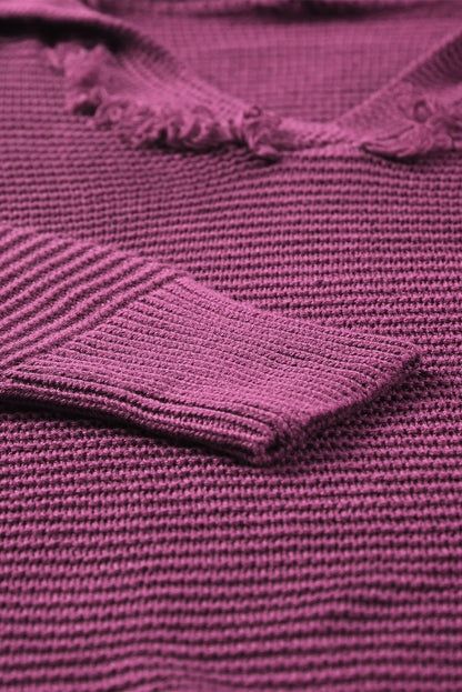 Kapuzenpullover mit v-ausschnitt und gerippter schulterpartie