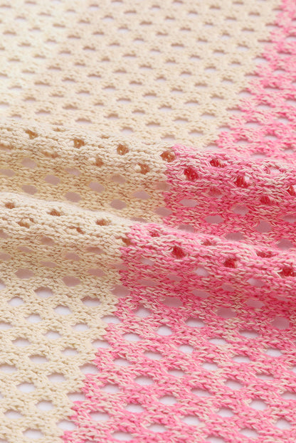 Rosa gerippte kurzarm-strickjacke mit ombre-ösen