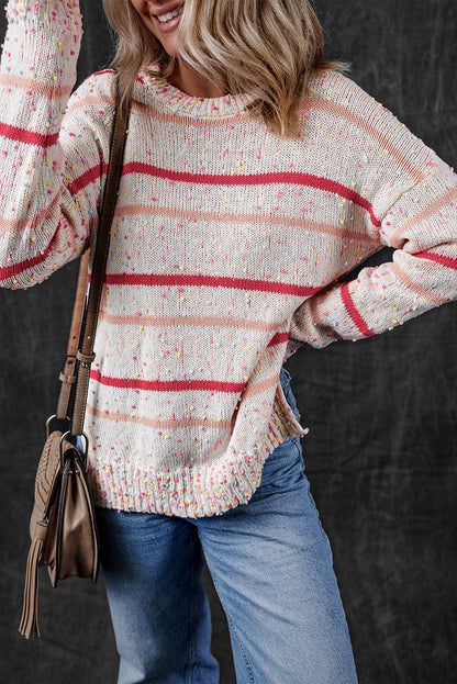 Rosa gestreifter konfetti-strickpullover