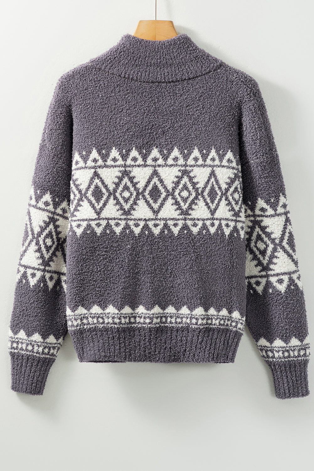 Grauer western pullover mit geometrischem aufdruck und viertelreißverschluss