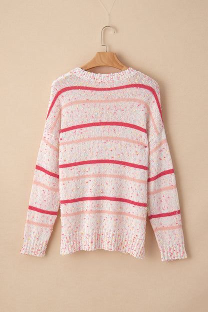 Rosa gestreifter konfetti-strickpullover