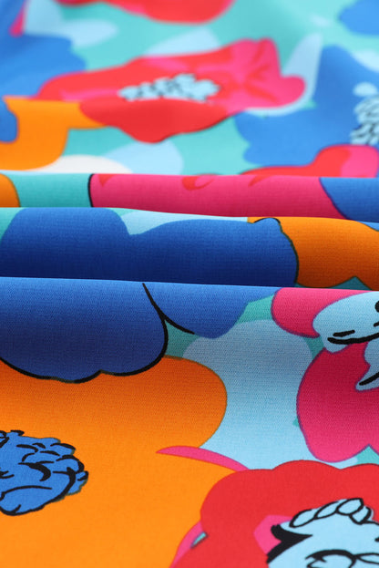 Mehrfarbige abstrakte florale druck kordelzug breite taille hose