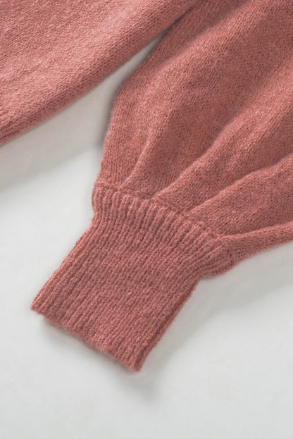 Unifarbener pullover mit puffärmeln und taschen