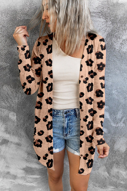 Leopardenmuster cardigan mit offener vorderseite
