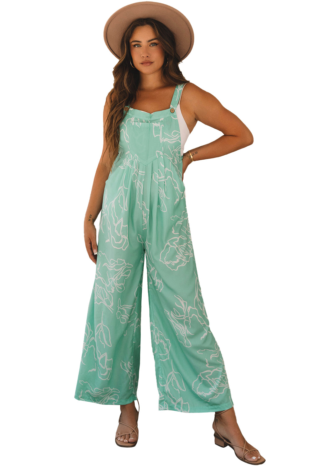 Moonlight jade bedruckter latz overall mit weitem bein