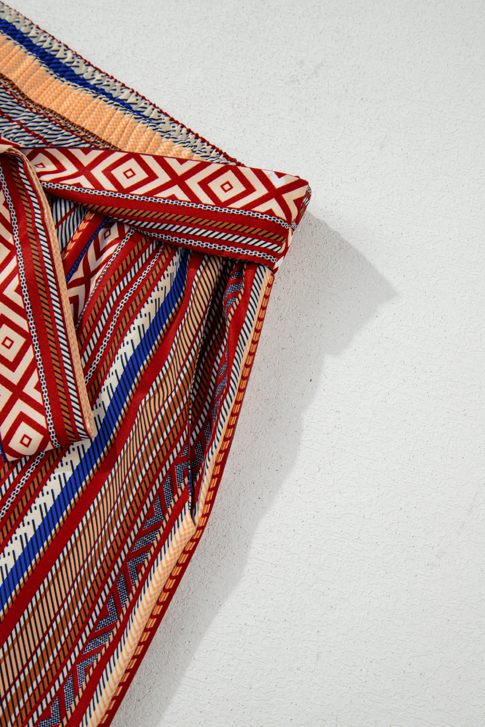 Rote boho ethnostreifen print krawatte taille weites bein hose