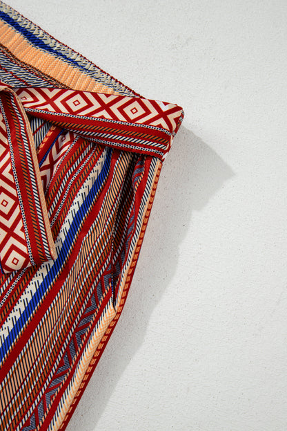 Rote boho ethnostreifen print krawatte taille weites bein hose