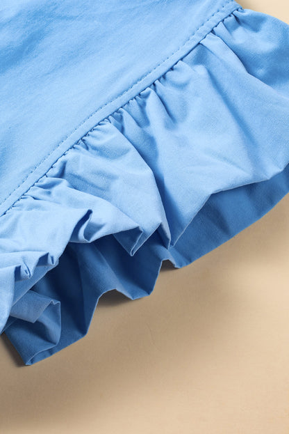 Beau blue ric rac colorblock flutter sleeve v neck tiered dress