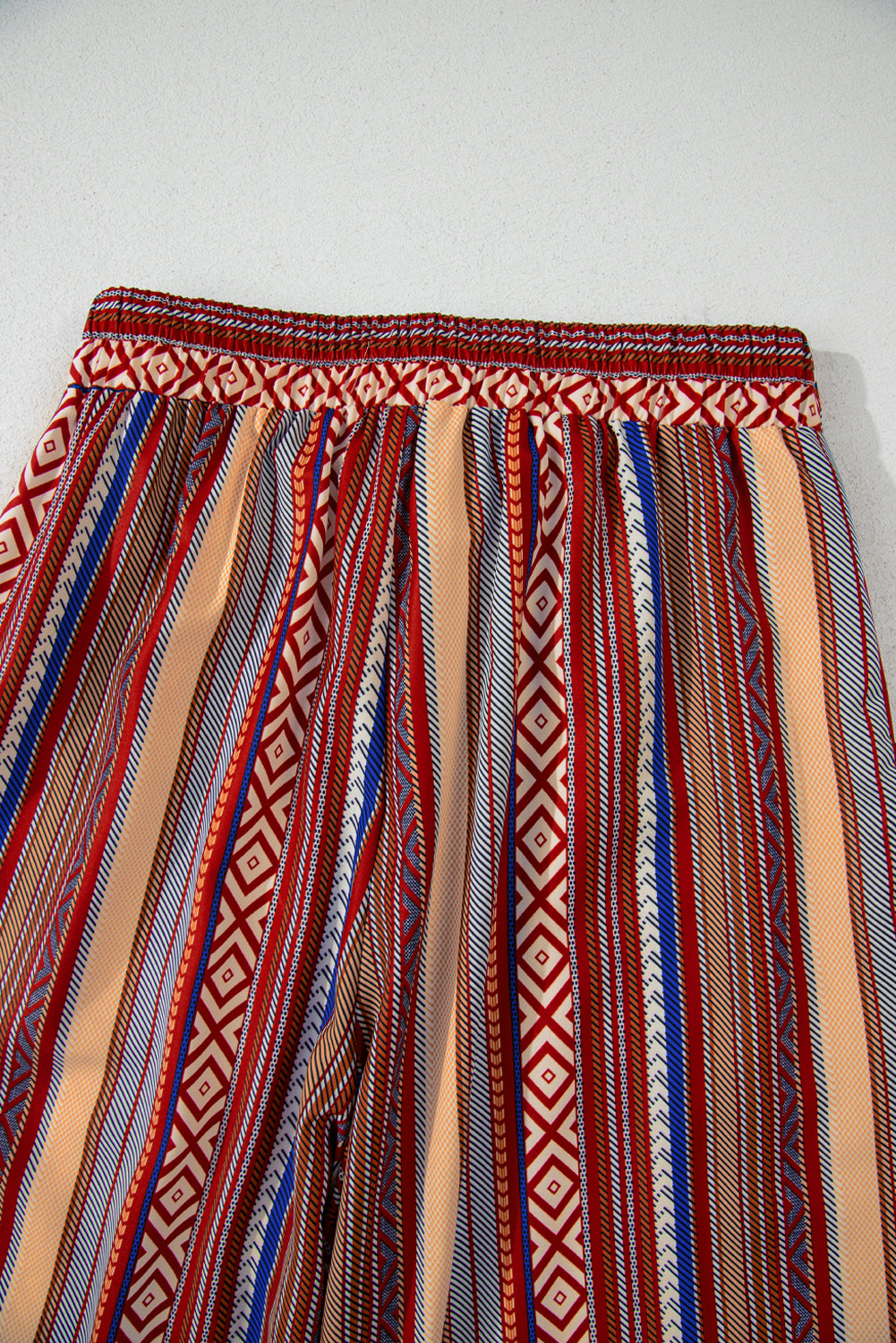 Rote boho ethnostreifen print krawatte taille weites bein hose