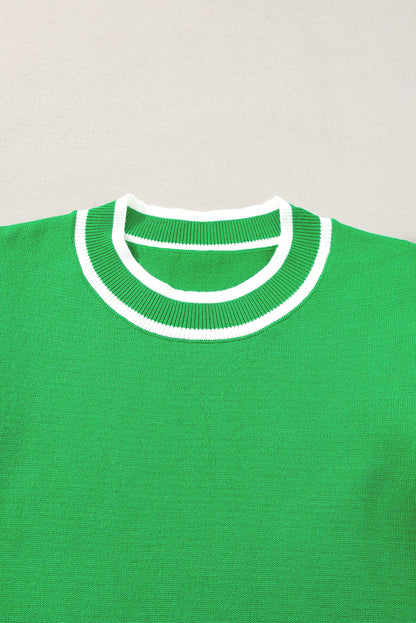 Leuchtend grün rand paspelierung geraffte ärmel rundhalsausschnitt stricken t shirt