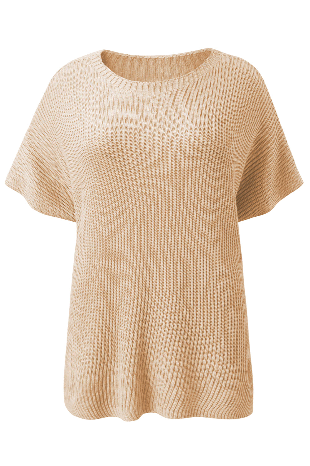 Apricot kurzarm pullover mit seitenschlitz in übergröße