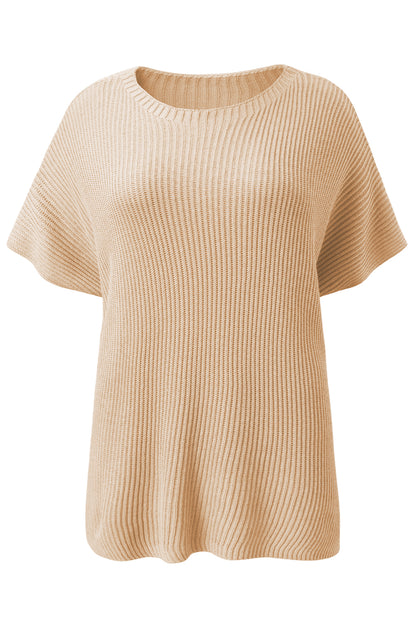 Apricot kurzarm pullover mit seitenschlitz in übergröße