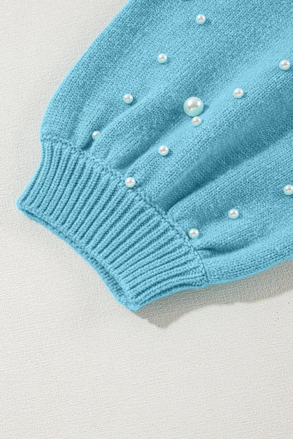 Rosenroter colorblock pullover mit rundhalsausschnitt und halben ärmeln mit perlen