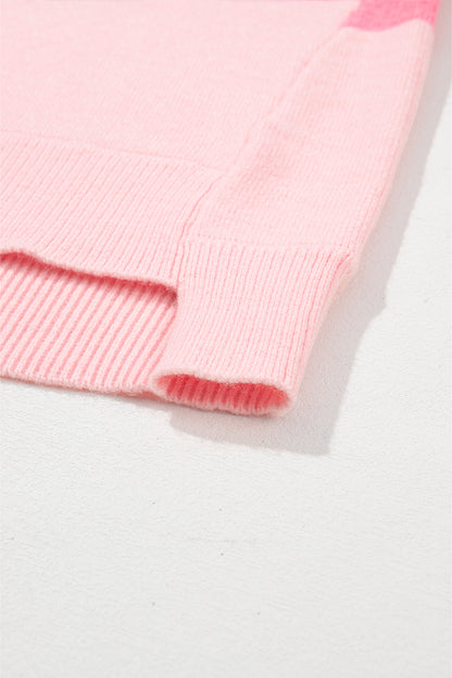 Rosa karierter, gestreifter, hochgeschlossener pullover mit farbblockmuster