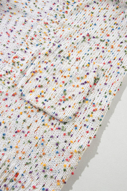 Weiße regenbogen-popcorn-sprenkel strickjacke mit offener vorderseite