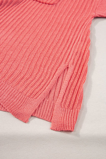 Fresh salmon rolled cuffs lose gestricktes tee mit schlitzen