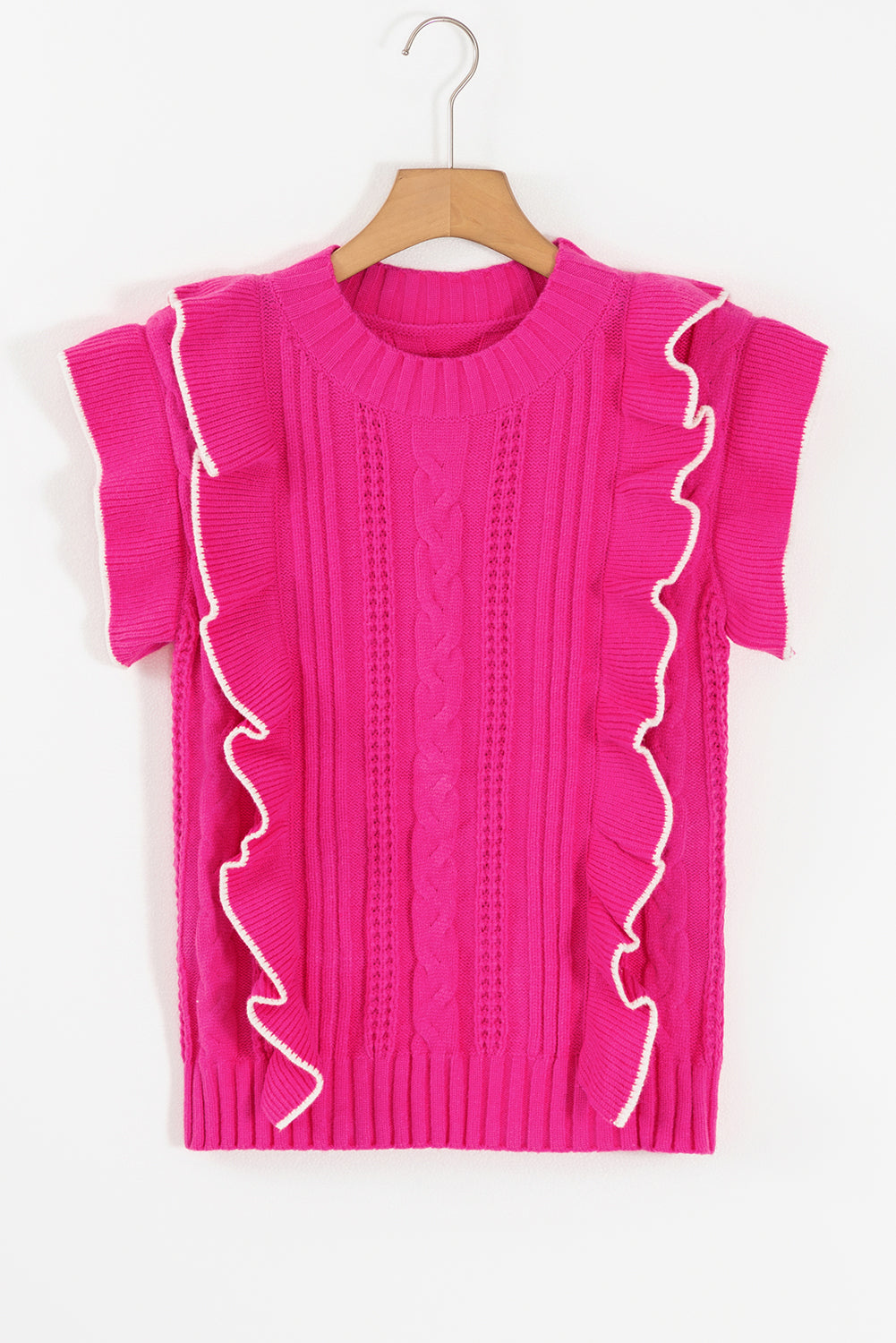 Erdbeerrosa strukturierter strick mit gerafftem halsausschnitt pullover tank