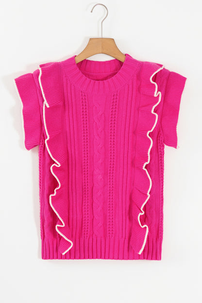 Erdbeerrosa strukturierter strick mit gerafftem halsausschnitt pullover tank
