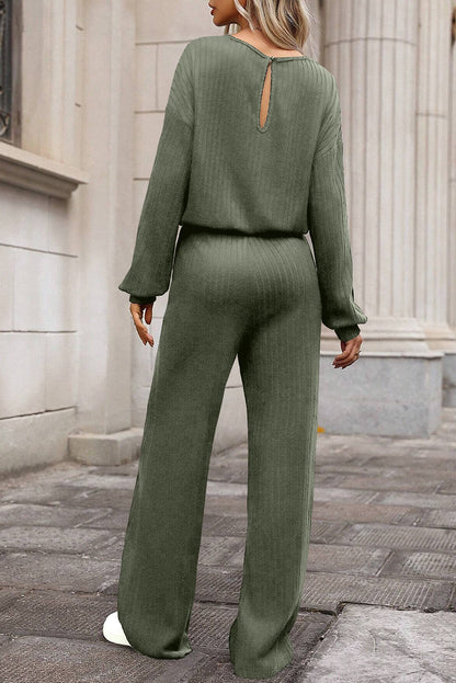 Lorbeergrüner vollrippstrick schlüsselloch zurück hohe taille jumpsuit