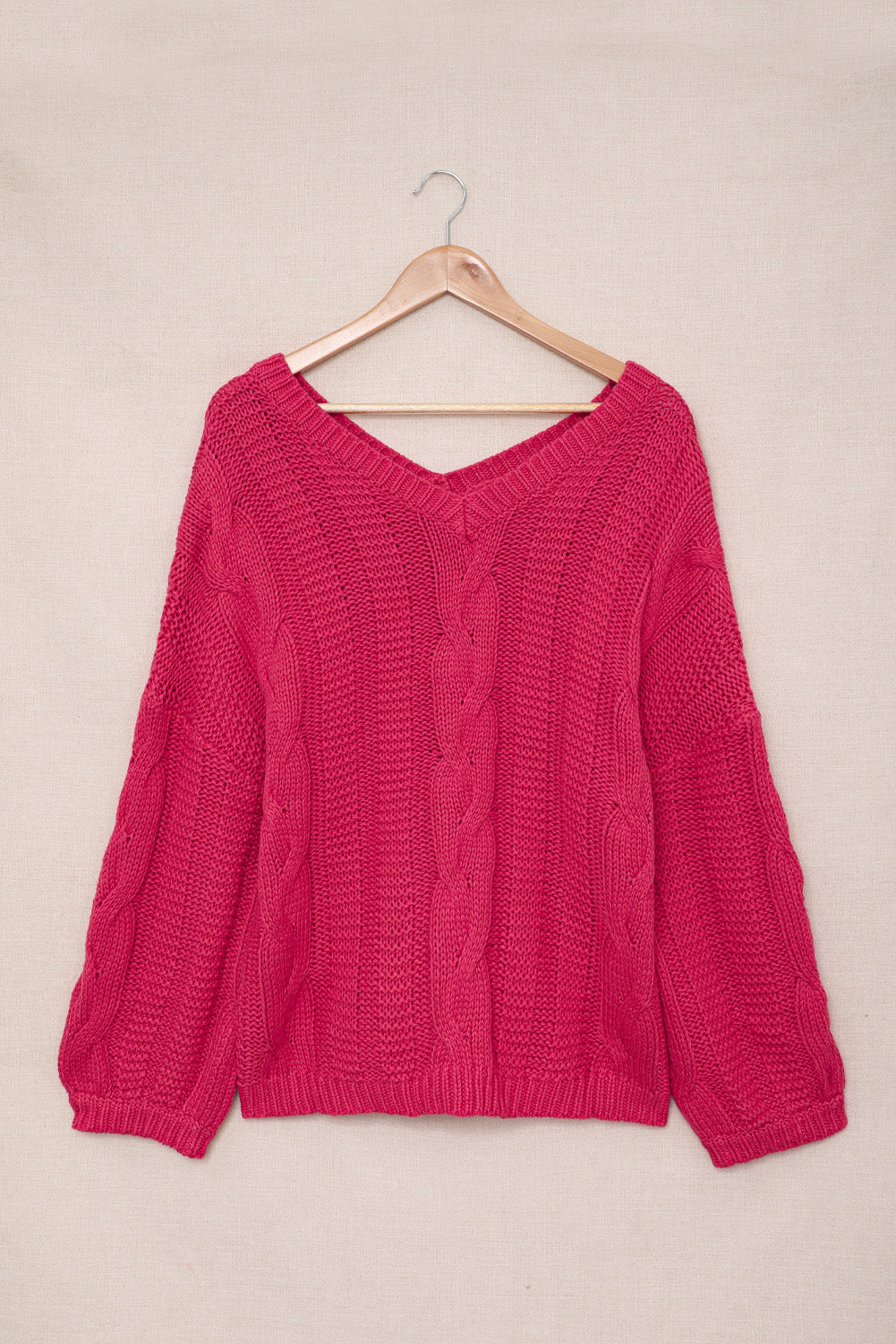Rose bubblegum v-ausschnitt zopfstrickpullover