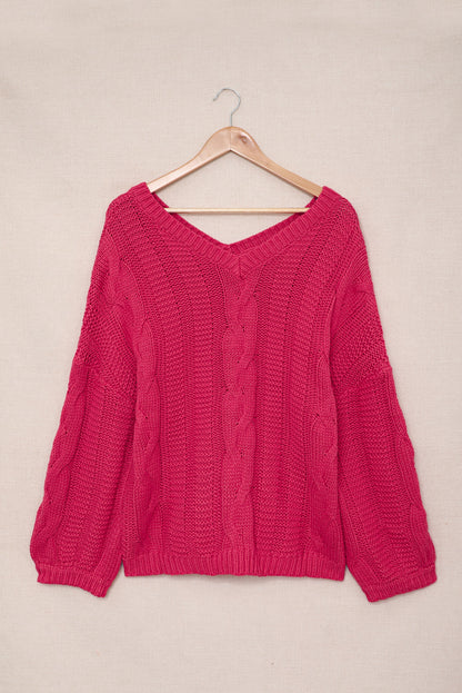 Rose bubblegum v-ausschnitt zopfstrickpullover
