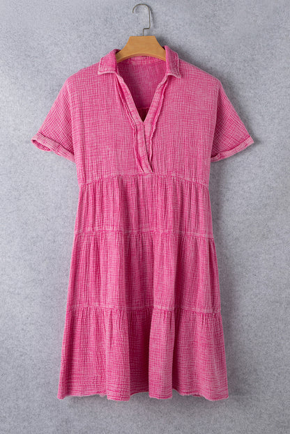Erdbeerrosa mineralwaschung crinkle schlitzausschnitt rohsaum gestreiftes kleid