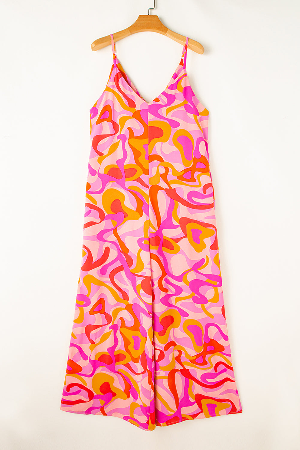 Rosa boho abstrakt druck v-ausschnitt weites bein jumpsuit