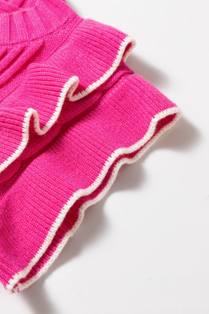 Erdbeerrosa strukturierter strick mit gerafftem halsausschnitt pullover tank