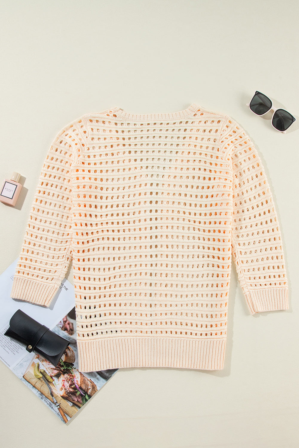 Aprikosenfarbener, offen gestrickter duster cardigan