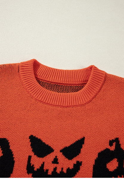 Orange halloween kürbis gesicht muster drop shoulder pullover