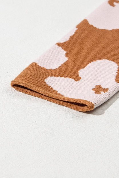 Braunes blumenmuster rundhalsausschnitt langarm pullover