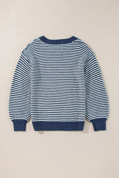 Segelblau gestreift laterne ärmel drop shoulder gemütlichen pullover