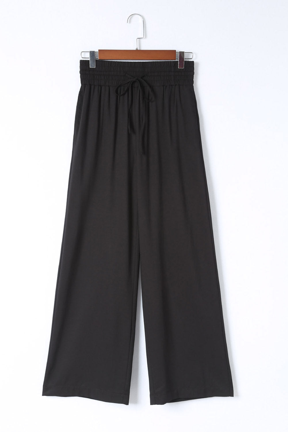 Schwarzer kordelzug elastische taille lässige hose mit weitem bein