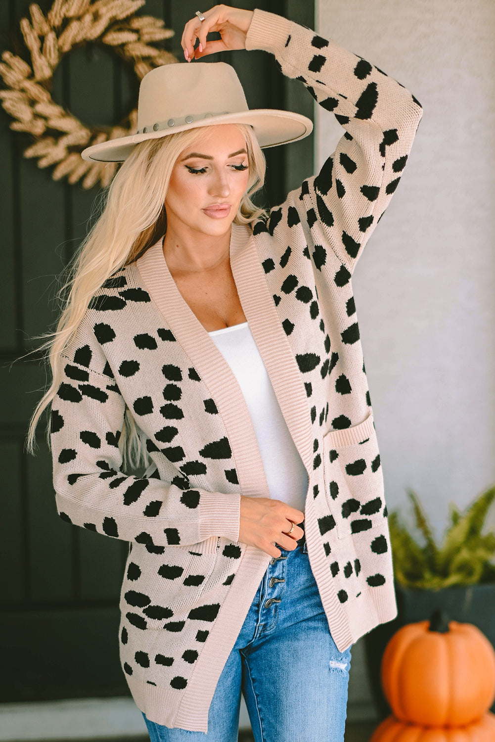 Leopardentier fleckenmuster strickjacke mit offener vorderseite