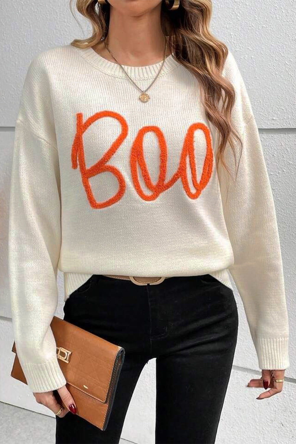 Apricot boo strickmuster gerippter rand drop shoulder pullover