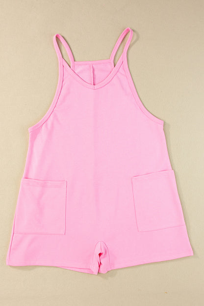 Rosa ärmelloser jersey-strampler mit v-ausschnitt und taschen