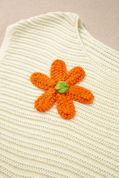 Weißes blumen-häkel-rundhals-strick-top