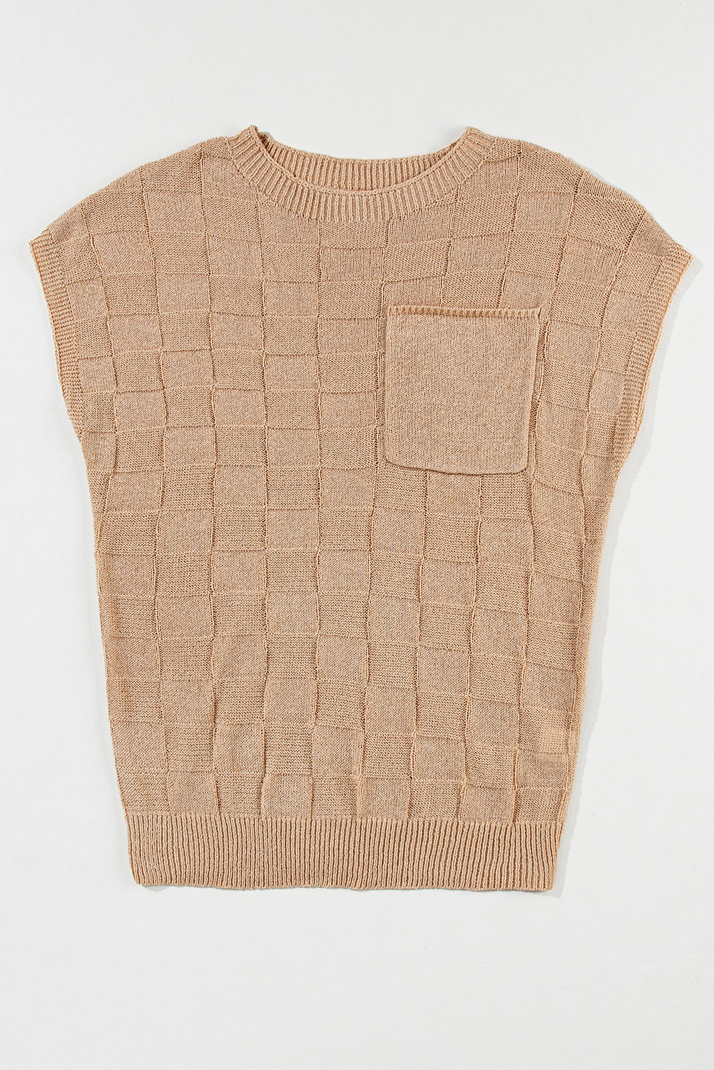 Rauchgrauer strickpullover mit kurzen ärmeln in gitterstruktur