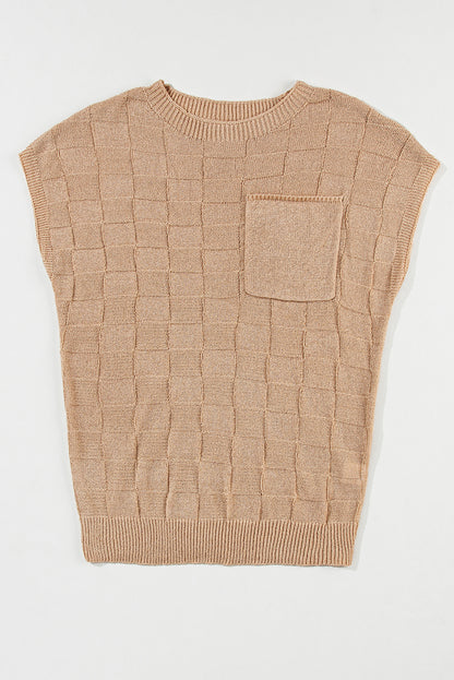 Rauchgrauer strickpullover mit kurzen ärmeln in gitterstruktur