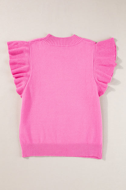 Bonbon gerippter mock neck pullover mit kurzen ärmeln und rüschen