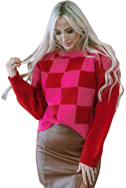 Mehrfarbig kariertes muster herz-detail strukturierter pullover