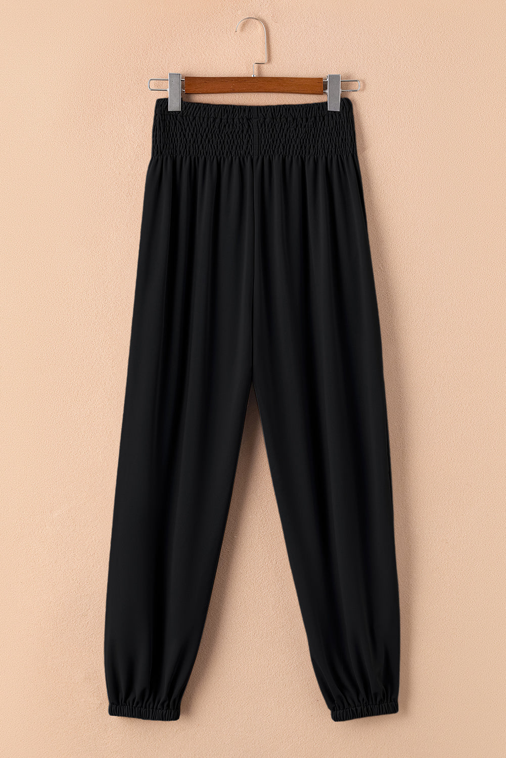 Schwarze gesmokte jogginghose mit hoher taille