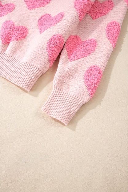 Hellrosa valentinstag herz-jacquard-strickpullover