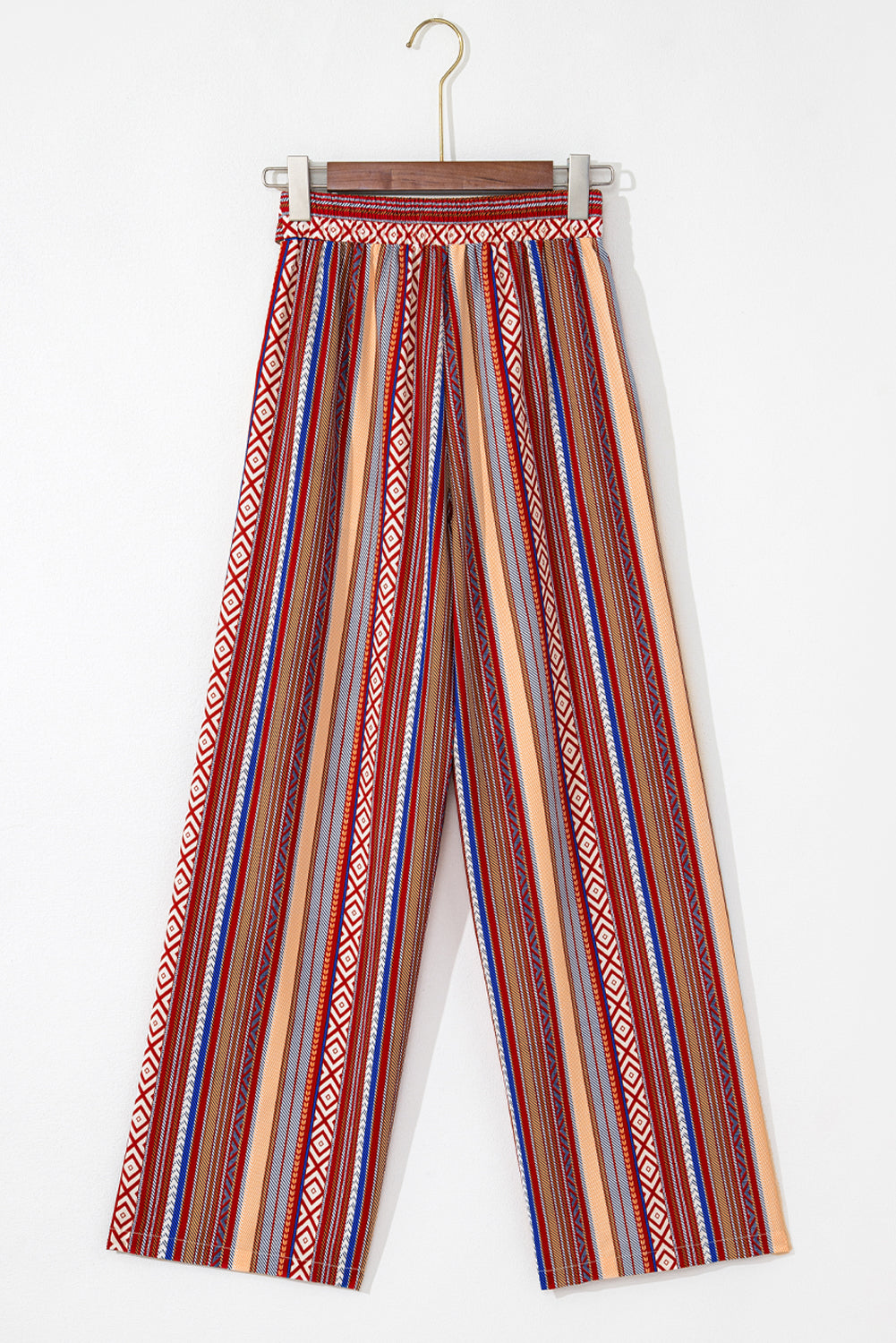 Rote boho ethnostreifen print krawatte taille weites bein hose