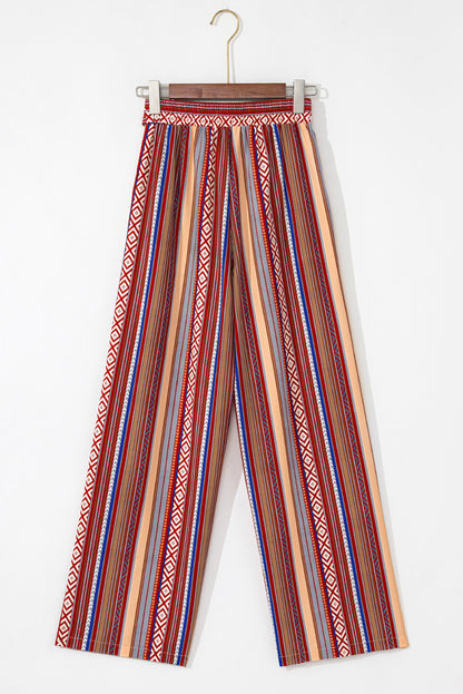 Rote boho ethnostreifen print krawatte taille weites bein hose