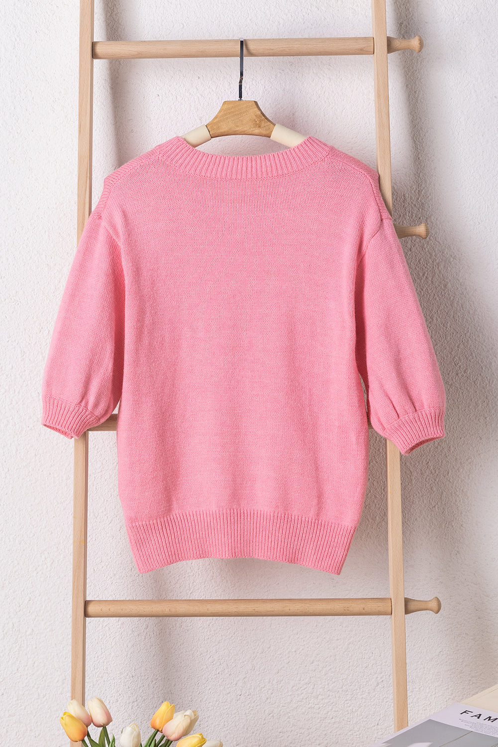 Bonbon mom tinsel front short sleeve pullover