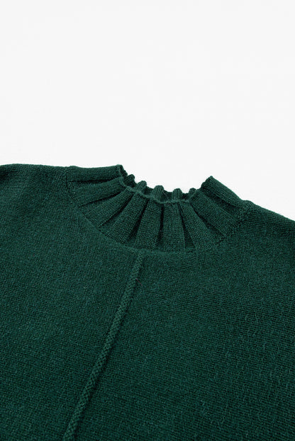 Schwarz-grüner batwing-kurzarm-strickpullover mit rundhalsausschnitt